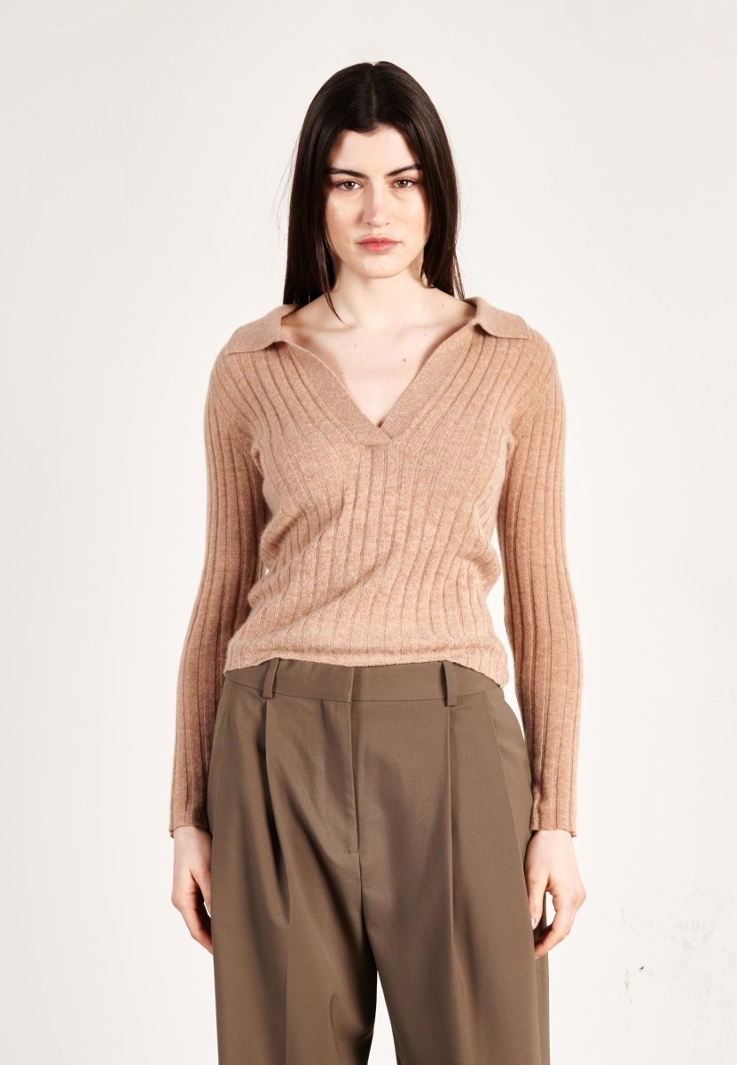 Polo manches longues cachemire camel femme - HANA 11 - Studio cashmere8