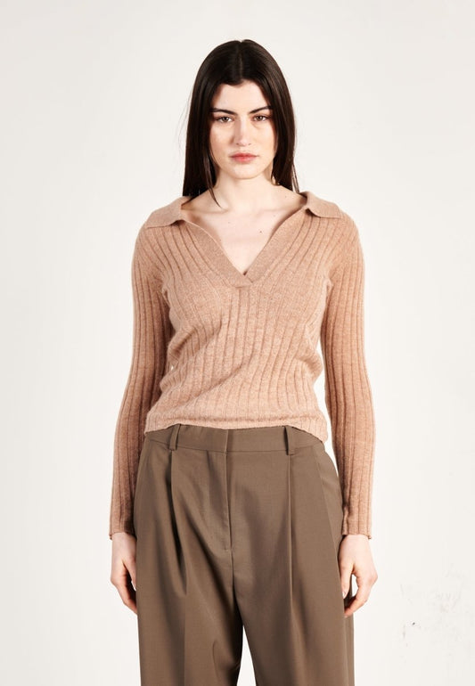 Polo manches longues cachemire camel femme - HANA 11 - Studio cashmere8