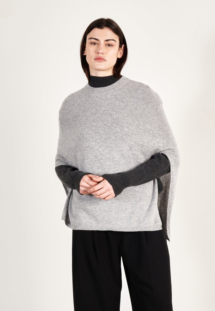 Poncho cachemire gris clair femme - HANA 15 - Studio cashmere8