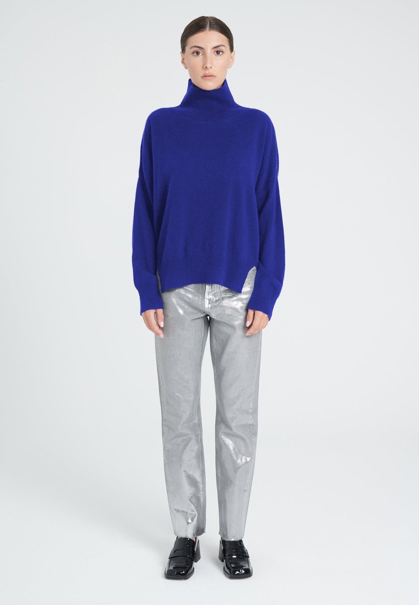 Pull col montant cachemire bleu pétrole femme - ZAYA 13 - Studio cashmere8