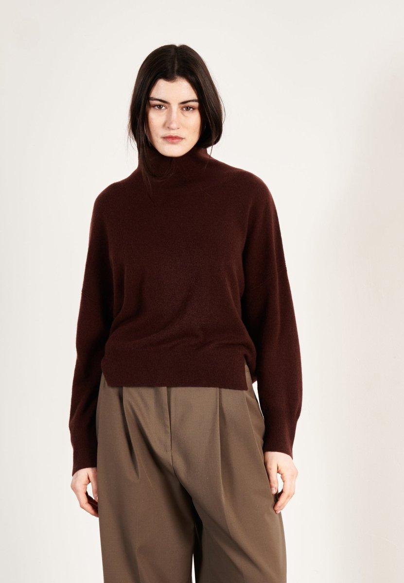 Pull col montant cachemire marron femme - ZAYA 13 - Studio cashmere8
