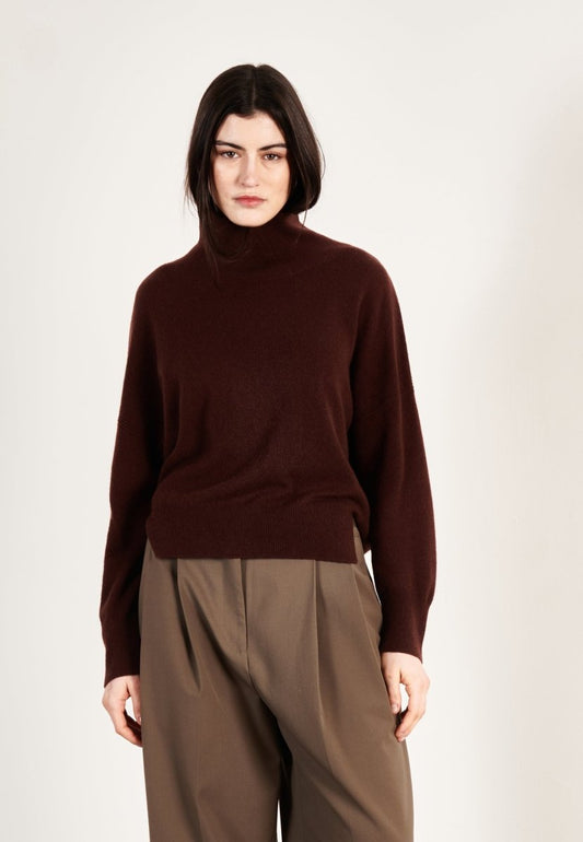 Pull col montant cachemire marron femme - ZAYA 13 - Studio cashmere8
