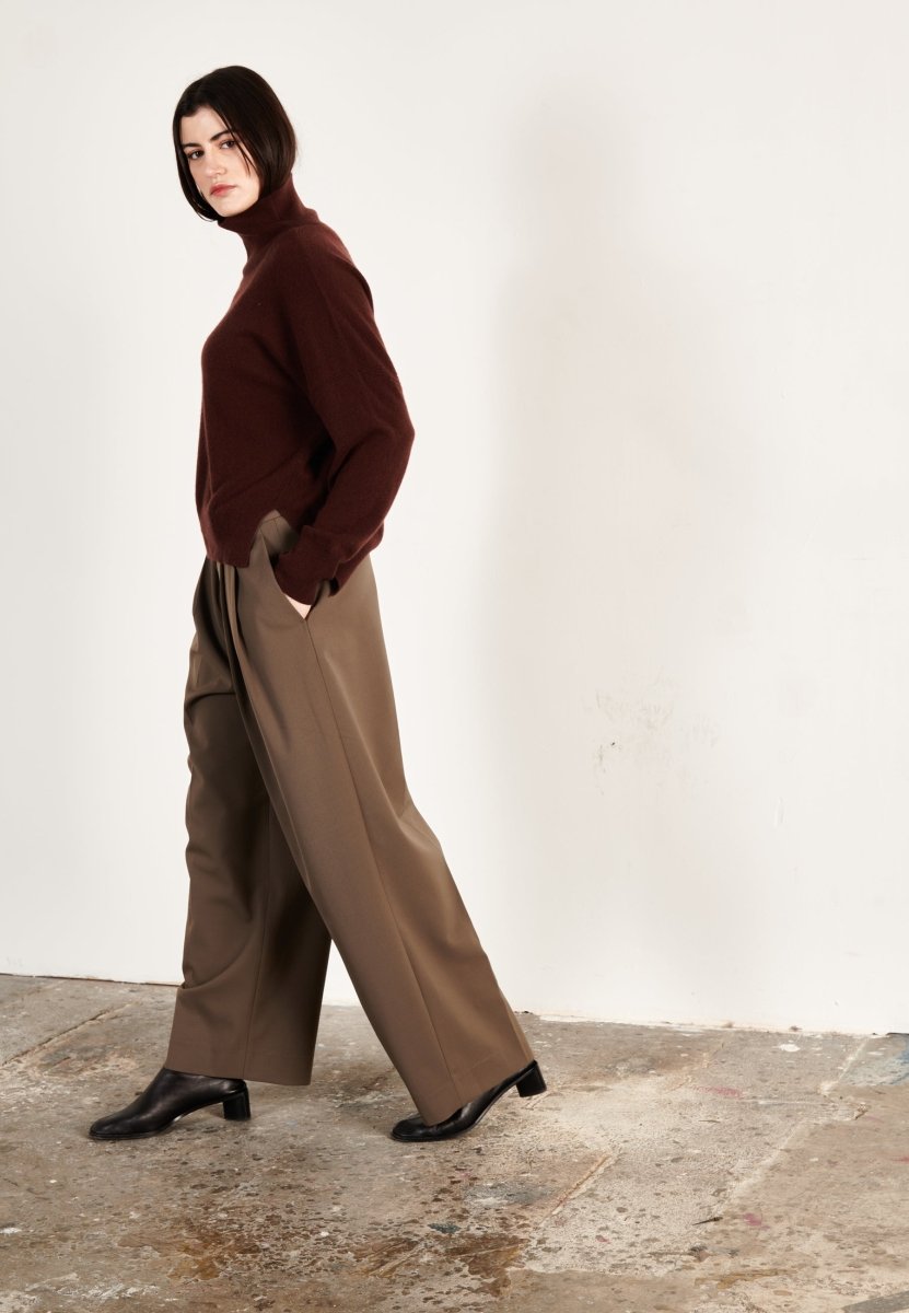 Pull col montant cachemire marron femme - ZAYA 13 - Studio cashmere8