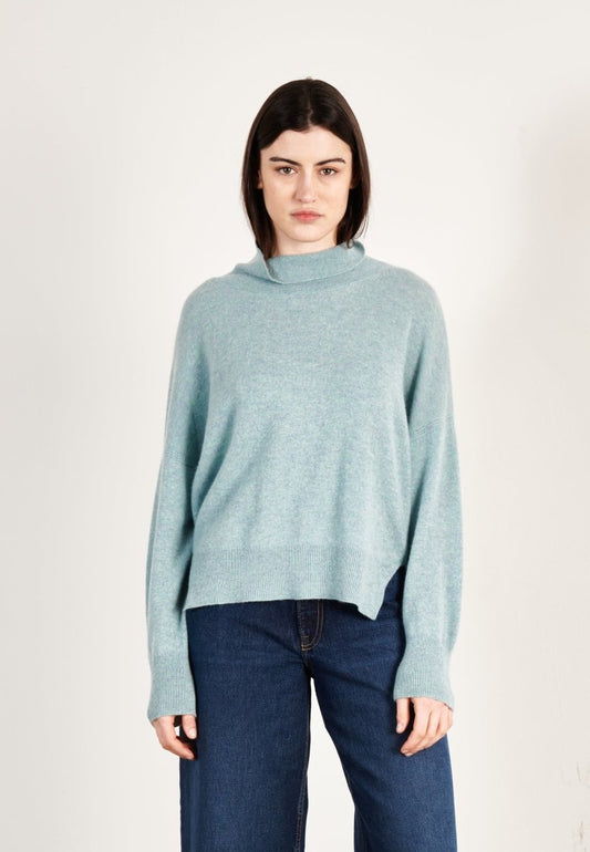 Pull col montant cachemire vert d'eau femme - ZAYA 13