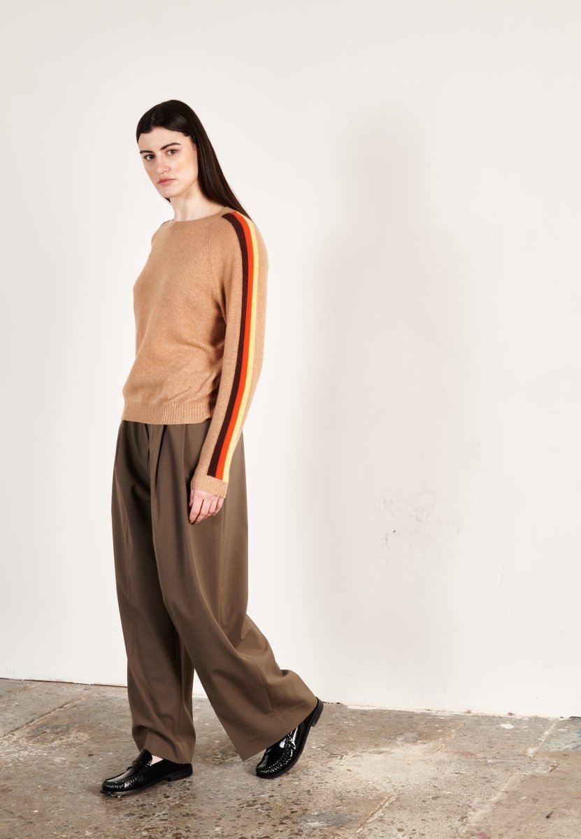 Pull col rond cachemire camel clair/marron/mandarine/jaune femme - KELLY 30