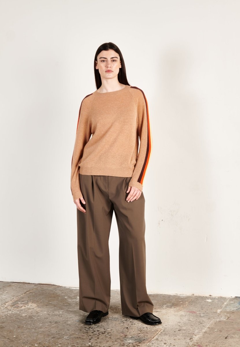 Pull col rond cachemire camel clair/marron/mandarine/jaune femme - KELLY 30