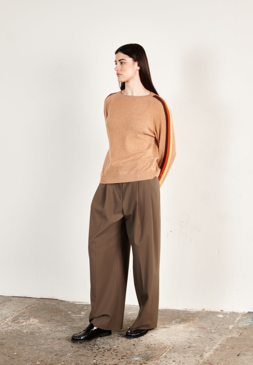 Pull col rond cachemire camel clair/marron/mandarine/jaune femme - KELLY 30