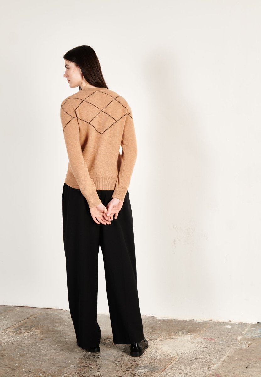 Pull col rond cachemire camel clair/noir femme - HANA 4 - Studio cashmere8