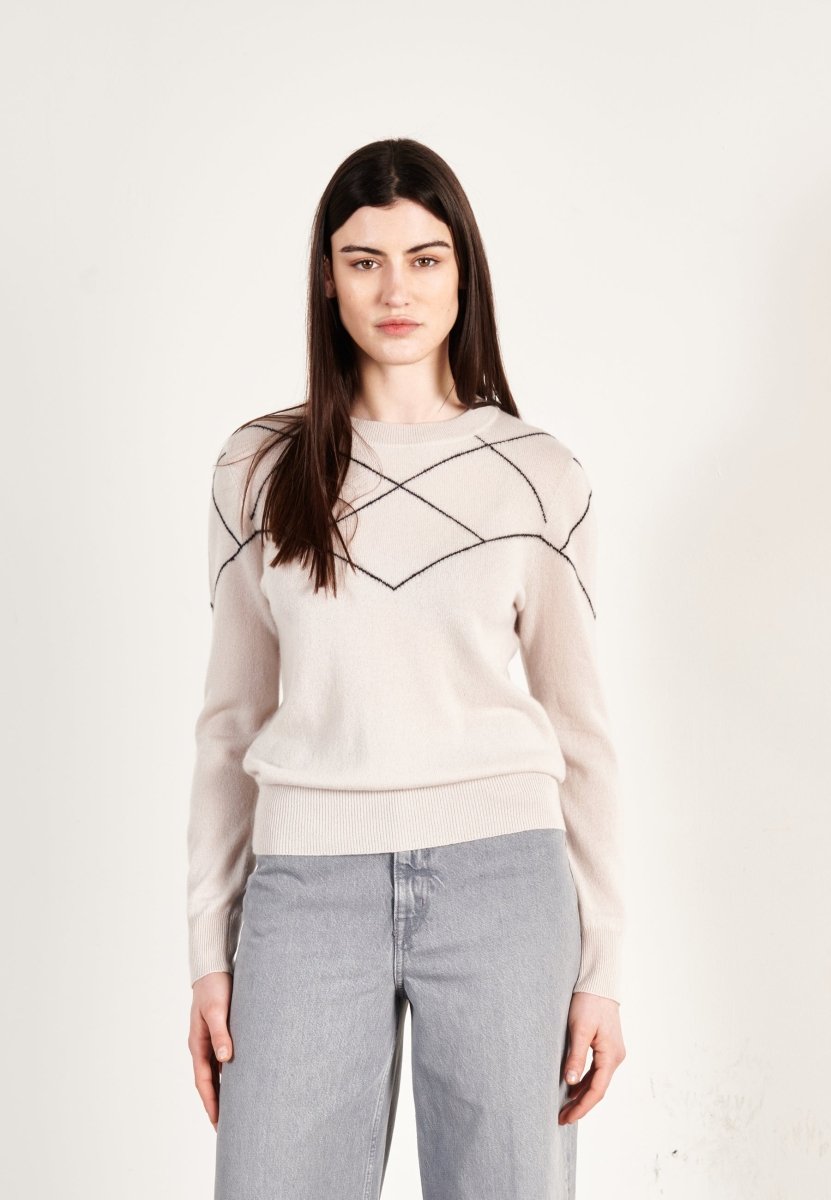 Pull col rond cachemire gris perle/noir femme - HANA 4 - Studio cashmere8