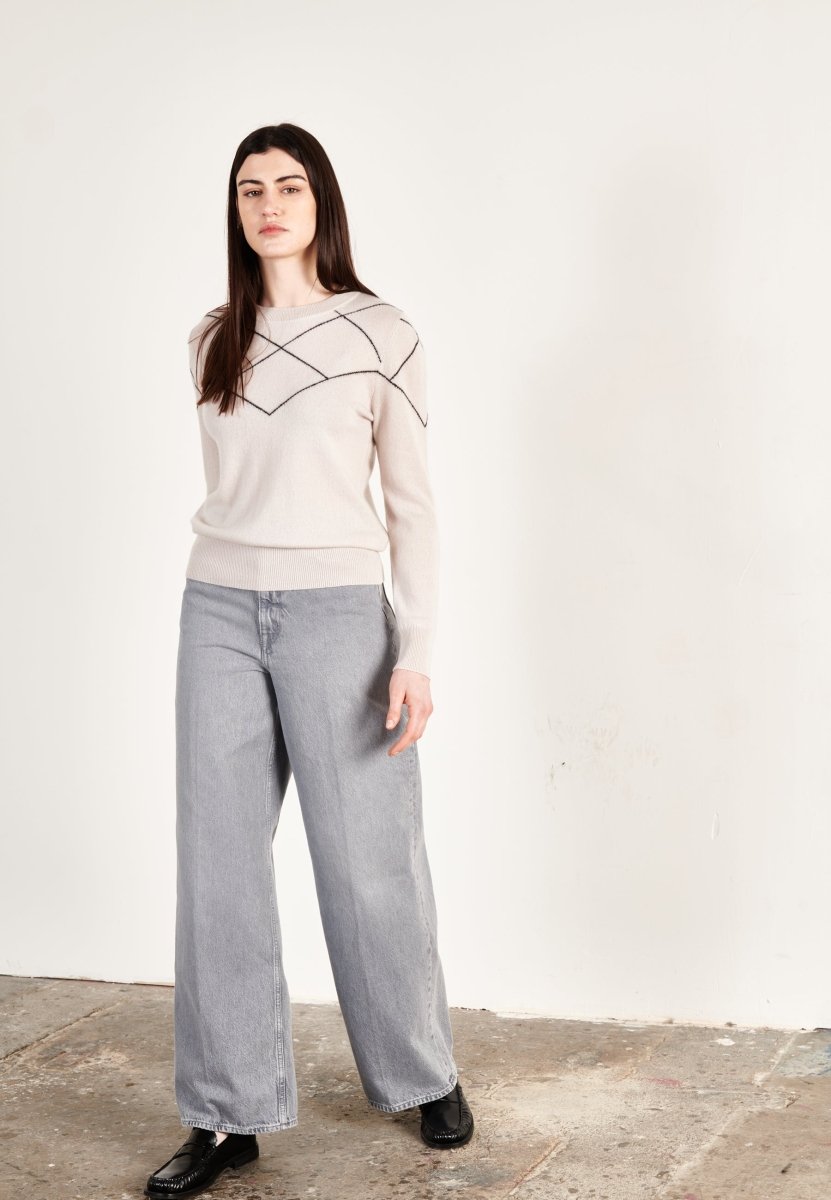 Pull col rond cachemire gris perle/noir femme - HANA 4 - Studio cashmere8