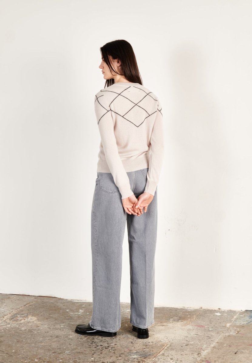 Pull col rond cachemire gris perle/noir femme - HANA 4 - Studio cashmere8