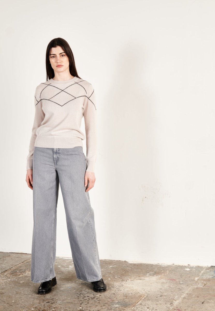 Pull col rond cachemire gris perle/noir femme - HANA 4 - Studio cashmere8