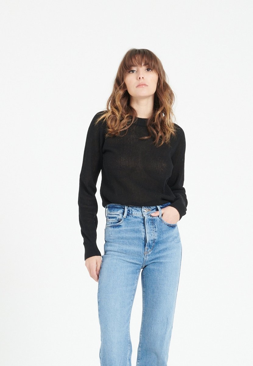 Pull col rond cachemire noir femme - LILLY 23 - Studio cashmere8