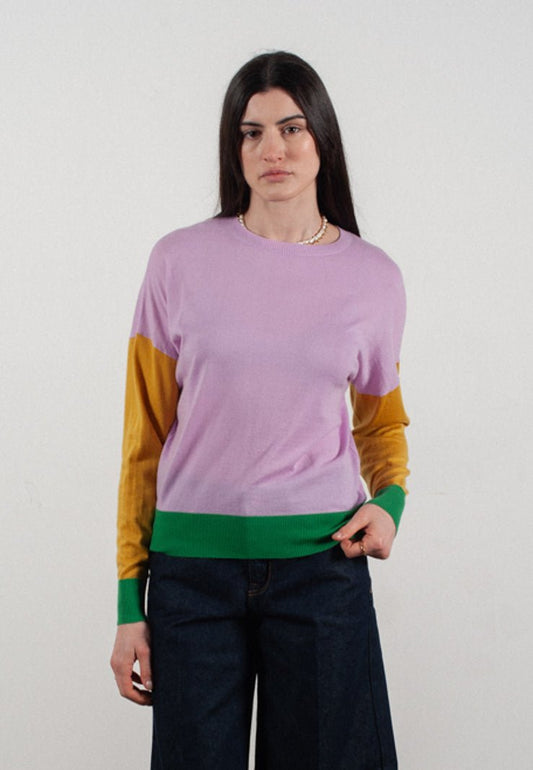 Pull col rond femme en cachemire & laine ultrafin lavande & jaune & vert - KELLY 9 - Studio cashmere8