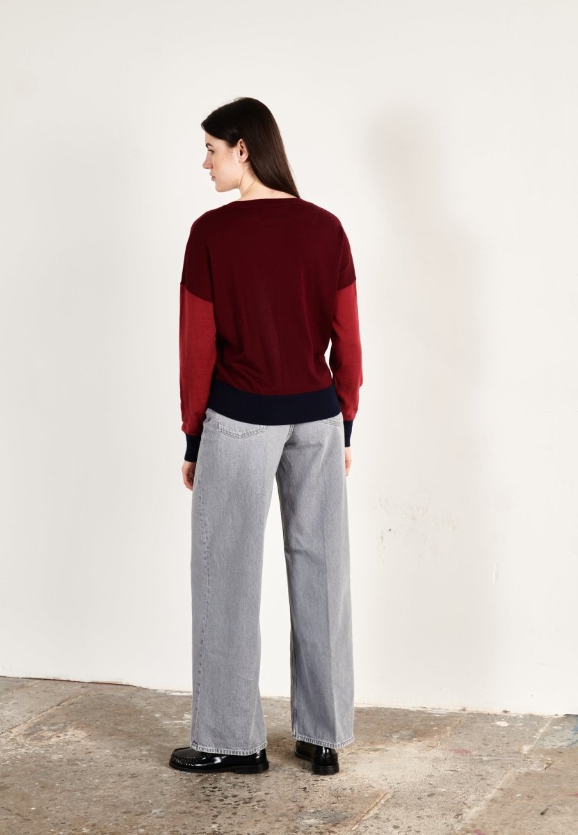 Pull col rond oversize ultrafin cachemire et laine bordeaux/rouge/marine - KELLY 9 - Studio cashmere8