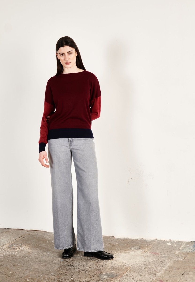 Pull col rond oversize ultrafin cachemire et laine bordeaux/rouge/marine - KELLY 9 - Studio cashmere8