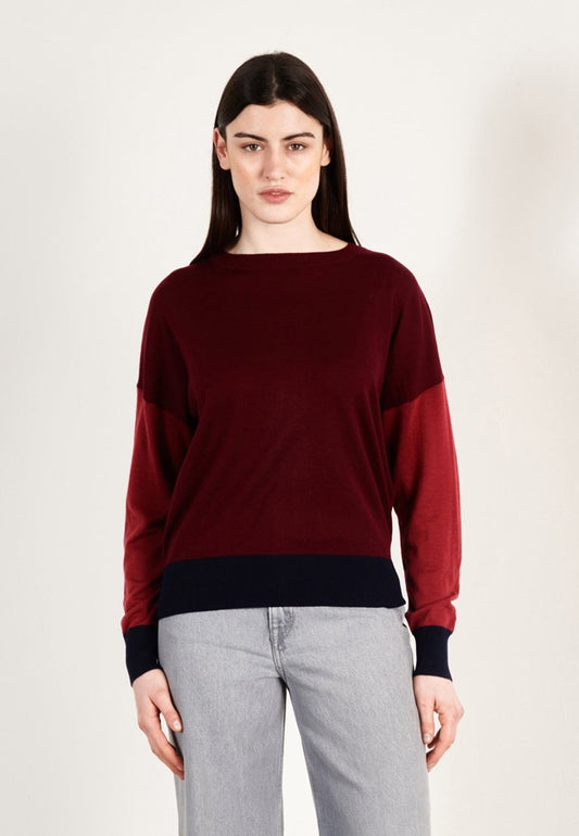 Pull col rond oversize ultrafin cachemire et laine bordeaux/rouge/marine - KELLY 9 - Studio cashmere8