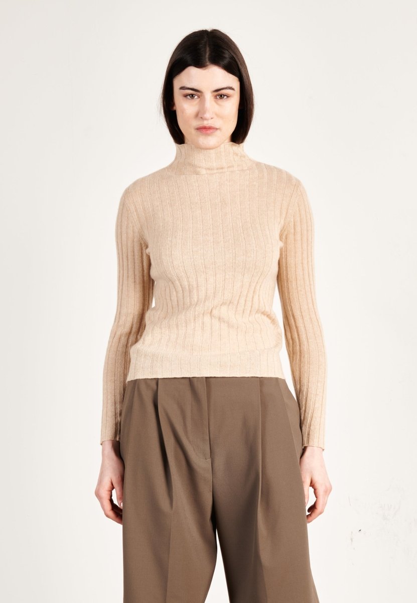 Pull col roulé cachemire beige femme - HANA 13 - Studio cashmere8