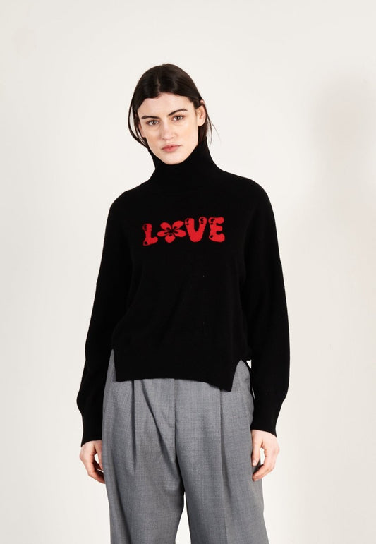 Pull col roulé cachemire noir/rouge love femme - HANA 14 - Studio cashmere8