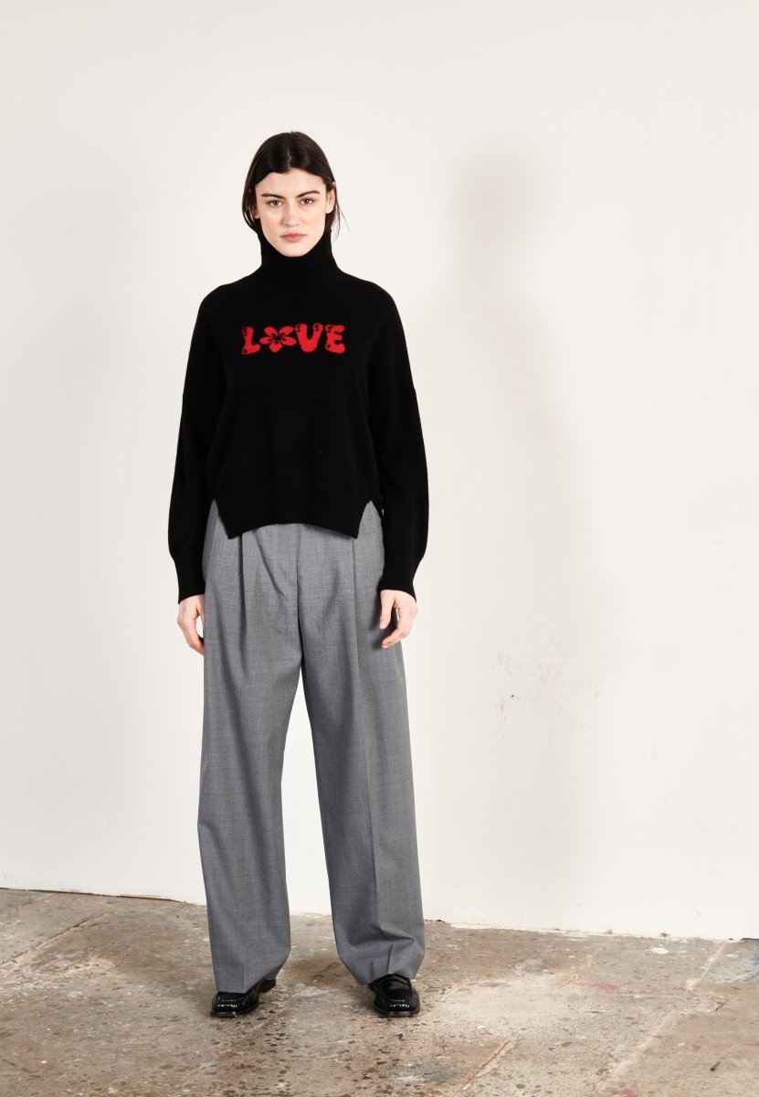 Pull col roulé cachemire noir/rouge love femme - HANA 14 - Studio cashmere8