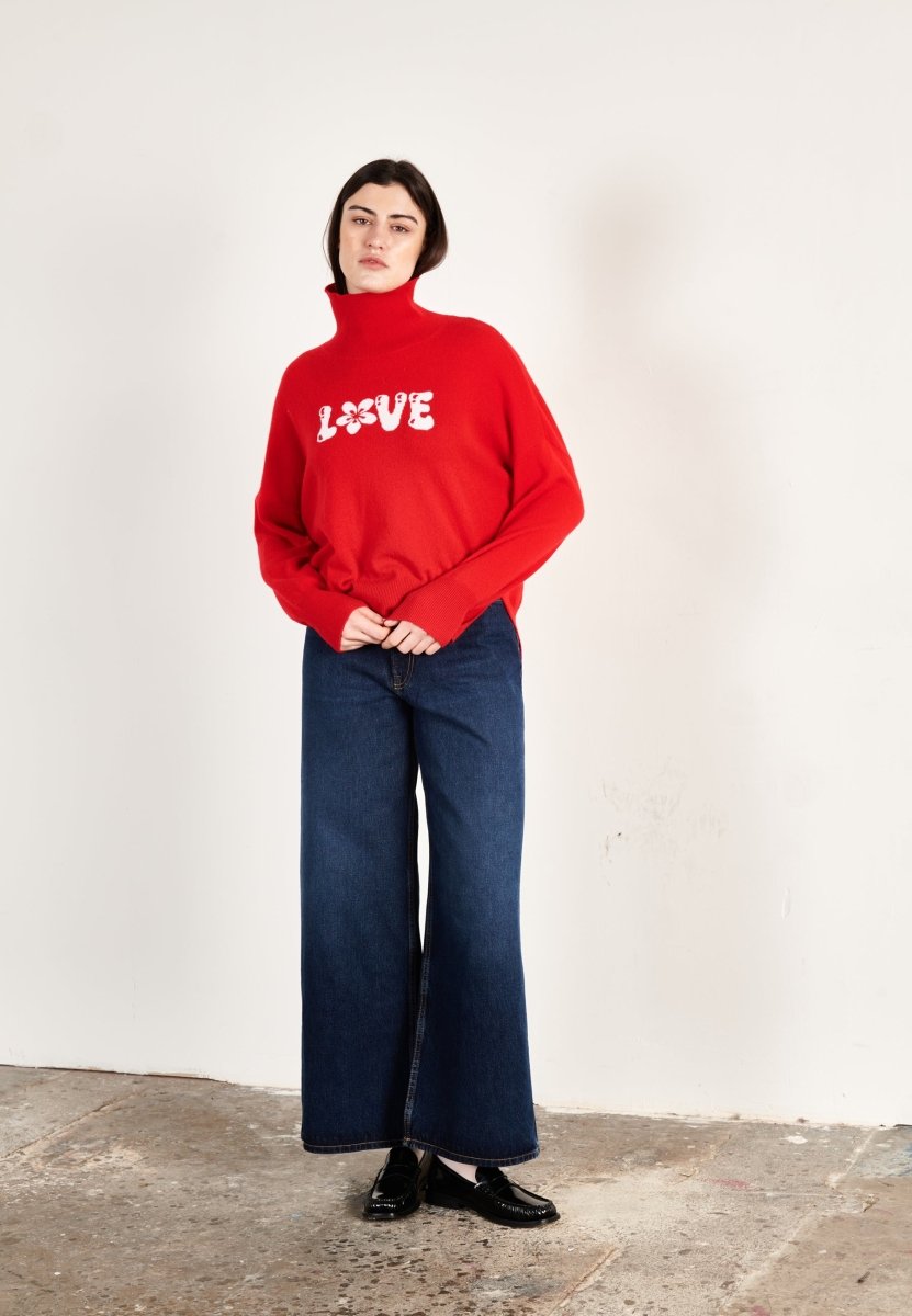 Pull col roulé cachemire rouge/écru love femme - HANA 14 - Studio cashmere8