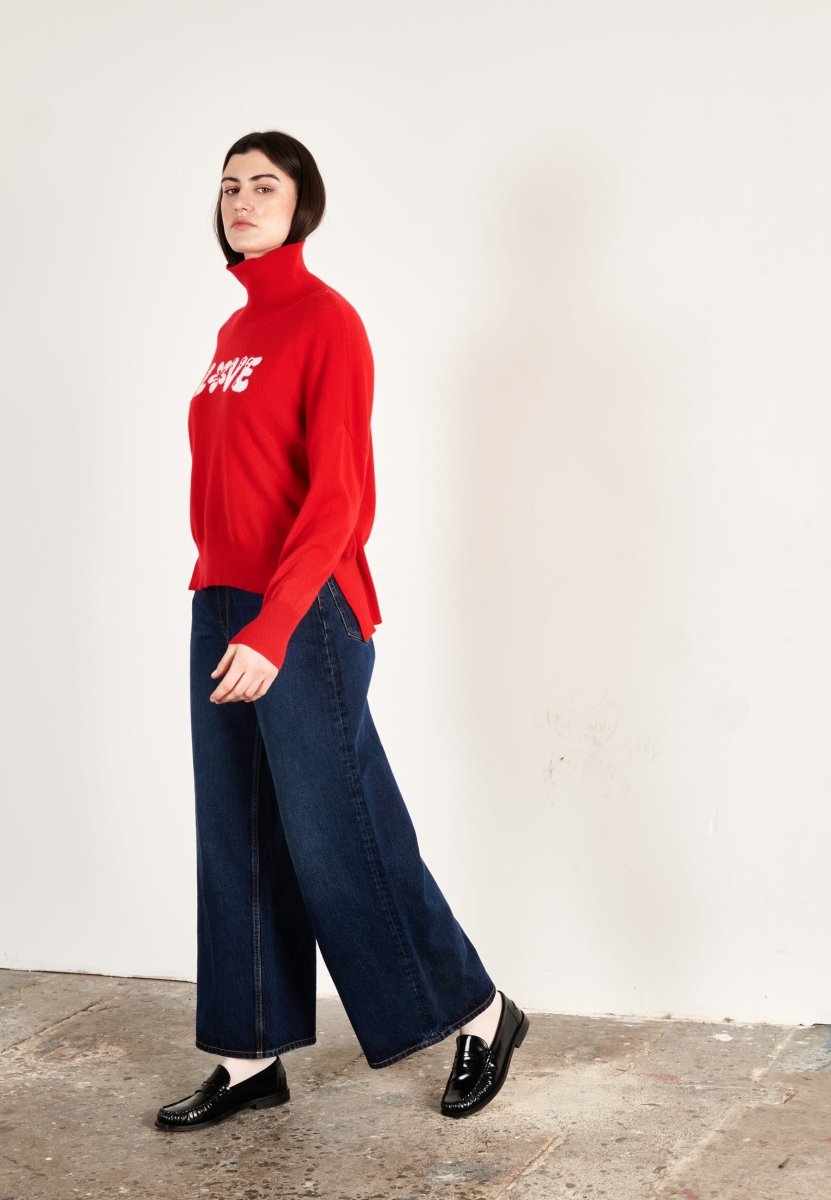 Pull col roulé cachemire rouge/écru love femme - HANA 14 - Studio cashmere8