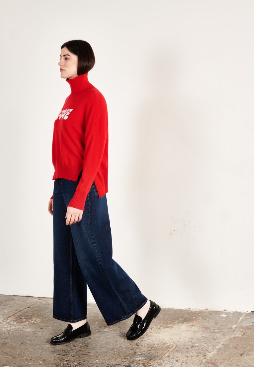 Pull col roulé cachemire rouge/écru love femme - HANA 14 - Studio cashmere8