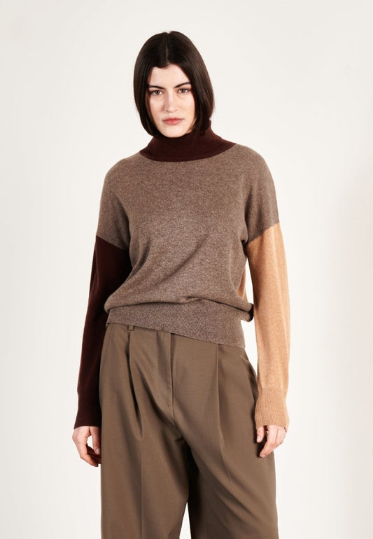 Pull col roulé cachemire taupe/marron/camel clair femme - HANA 9 - Studio cashmere8