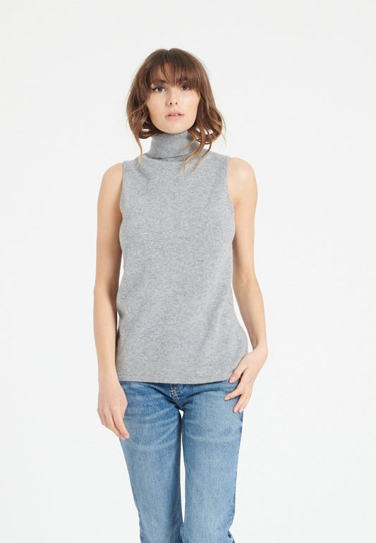 Pull col roulé sans manches cachemire gris clair femme - LILLY 13 - Studio cashmere8
