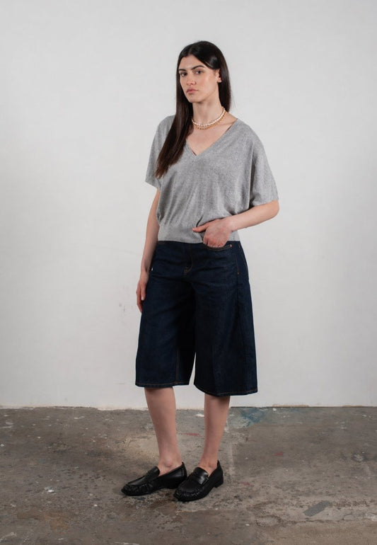 Pull col V à manches chauve souris femme en cachemire & laine ultrafin gris - KELLY 6 - Studio cashmere8
