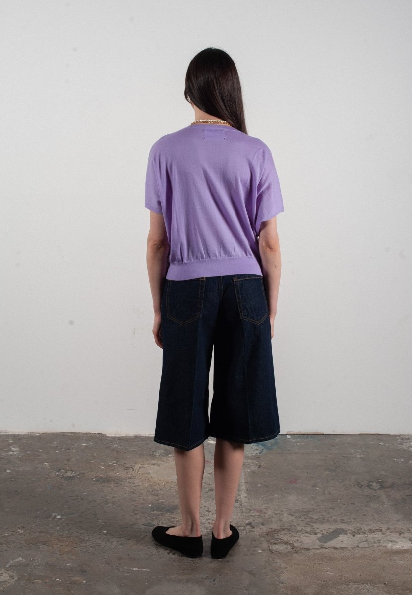 Pull col V à manches chauve souris femme en cachemire & laine ultrafin lavande - KELLY 6 - Studio cashmere8