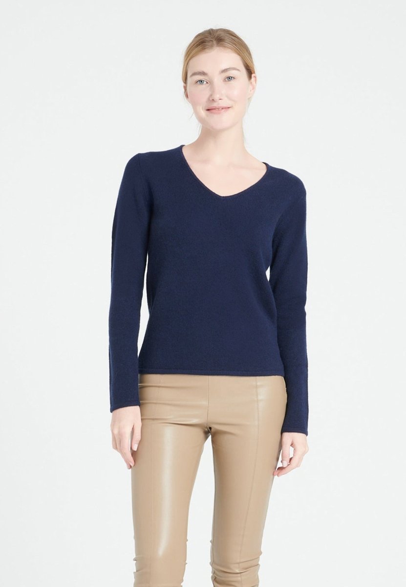Pull col V cachemire 4 fils bleu marine femme - LILLY 20 - Studio cashmere8