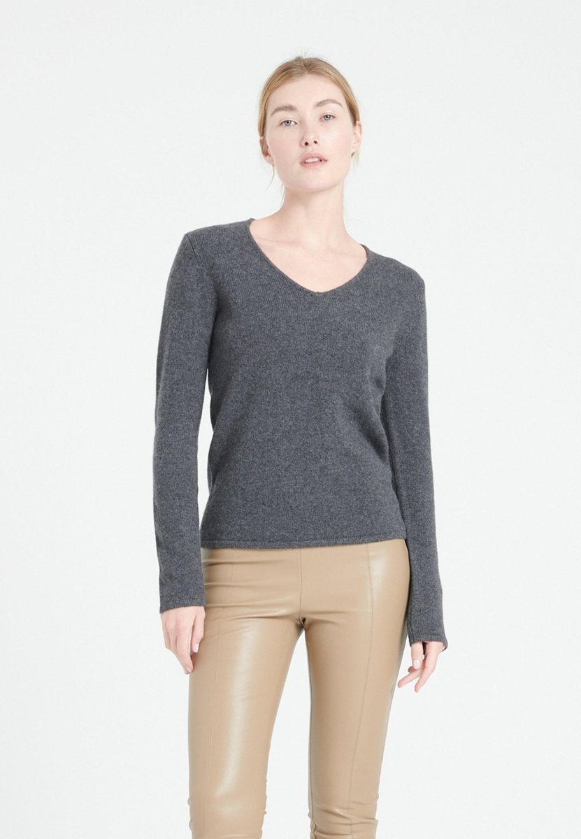 Pull col V cachemire 4 fils gris anthracite femme - LILLY 20 - Studio cashmere8