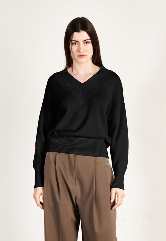 Pull col V cachemire 4 fils noir femme - HANA 12 - Studio cashmere8
