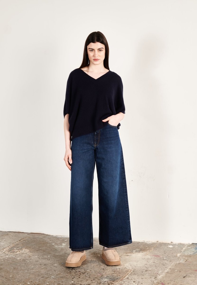 Pull col V cachemire bleu marine femme - RIA 25