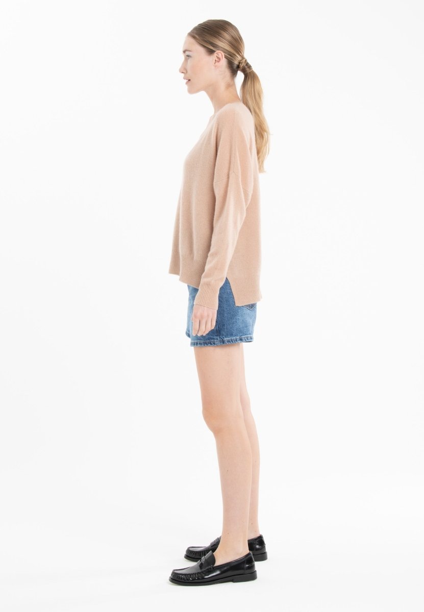 Pull col V cachemire camel clair/violet femme - NAMI 23 - Studio cashmere8