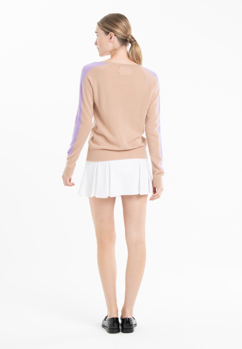 Pull col V cachemire camel clair/violet femme - RIA 1 - Studio cashmere8