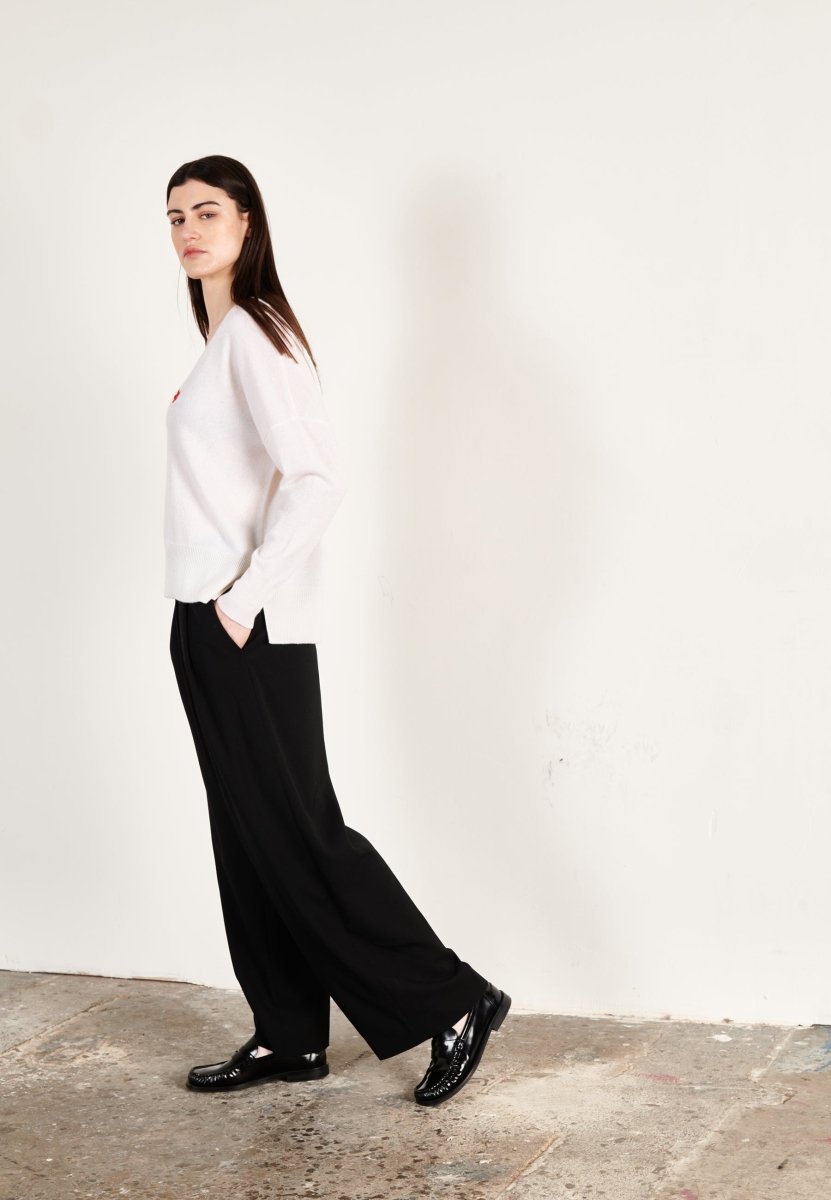 Pull col V cachemire écru femme - HANA 1