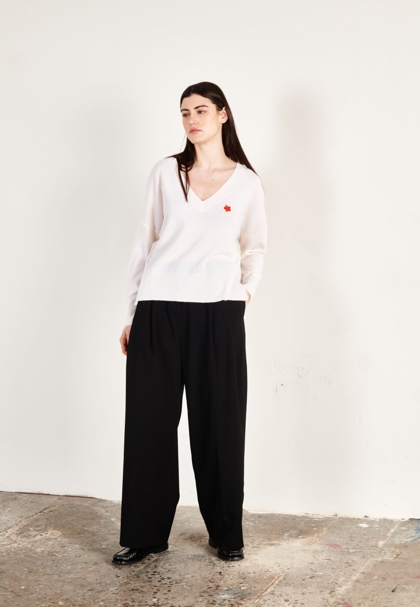 Pull col V cachemire écru femme - HANA 1