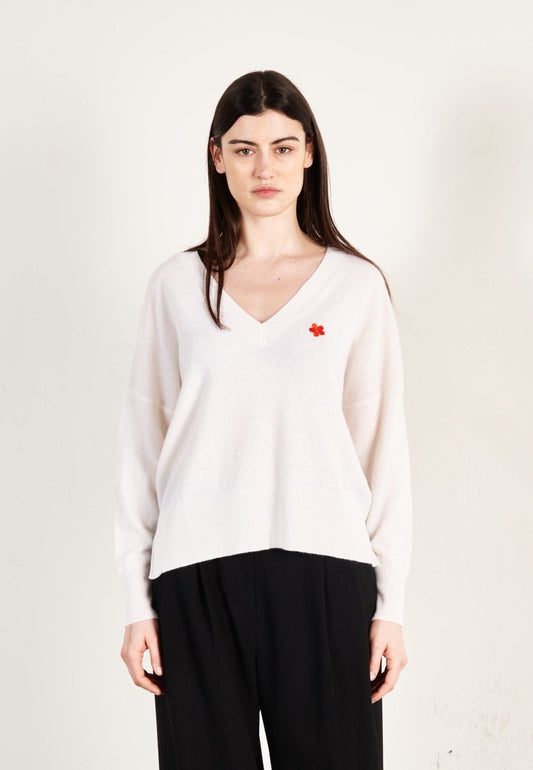 Pull col V cachemire écru femme - HANA 1 - Studio cashmere8