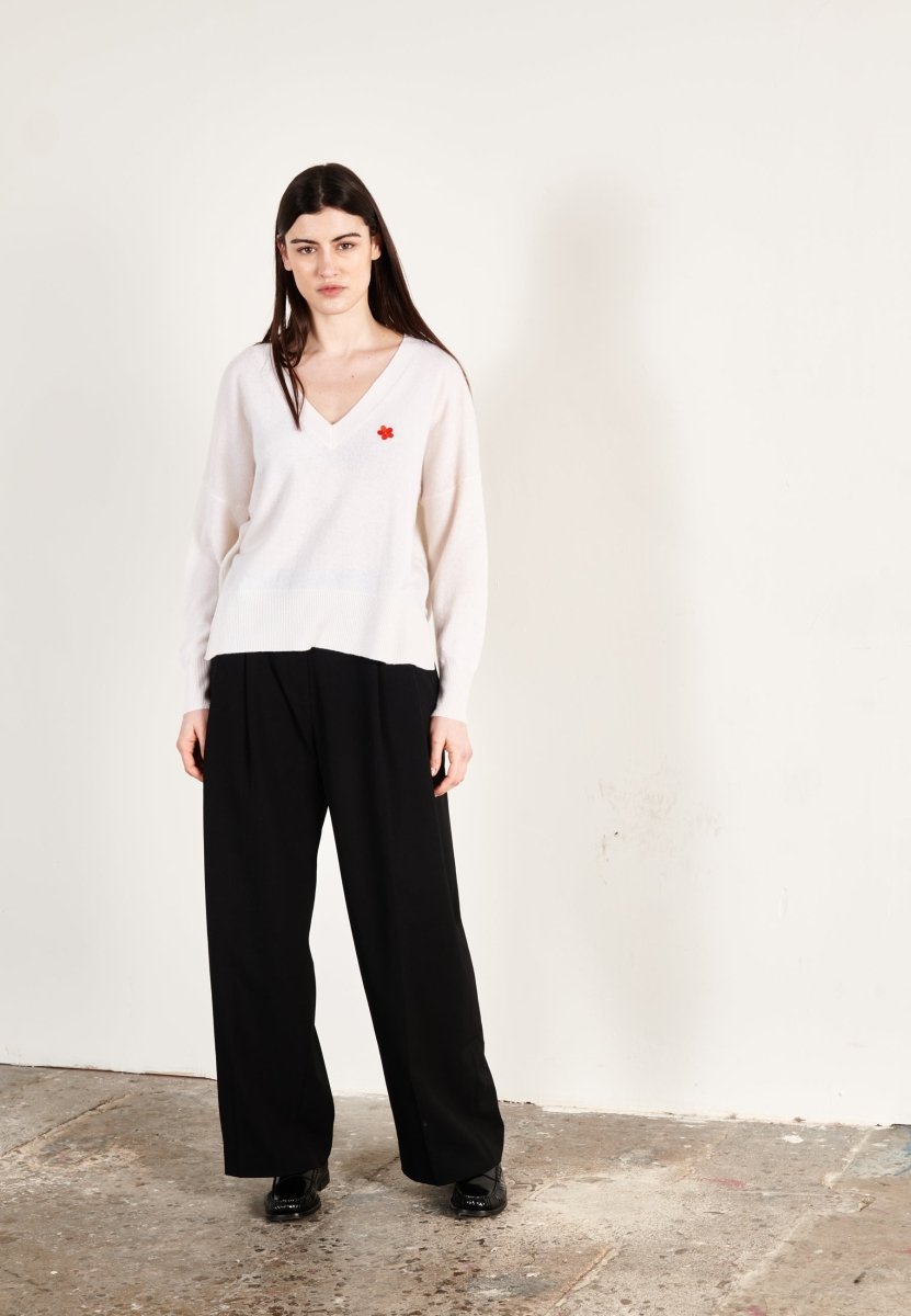 Pull col V cachemire écru femme - HANA 1