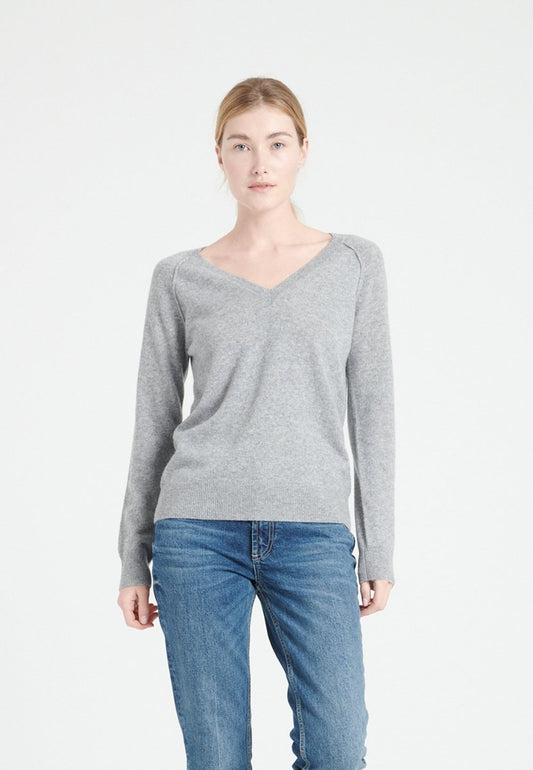 Pull col V cachemire gris clair femme - LILLY 6 - Studio cashmere8