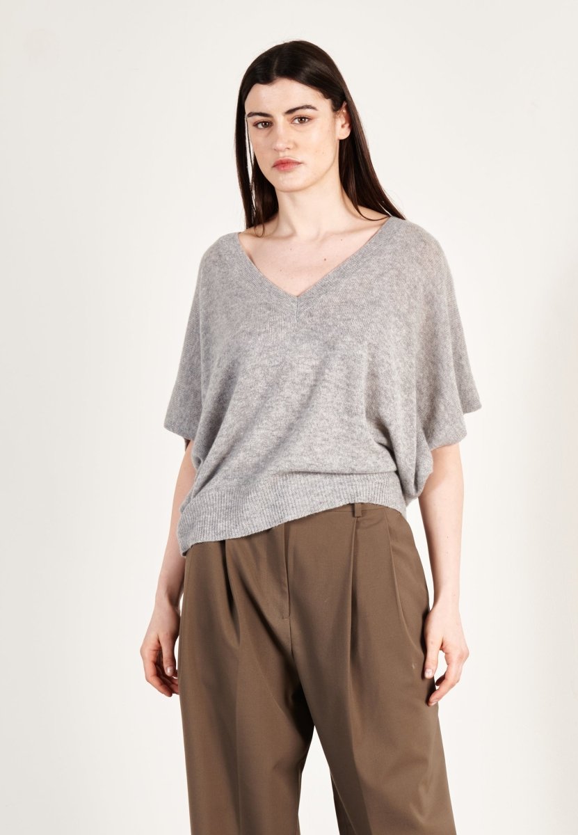 Pull col V cachemire gris clair femme - RIA 25