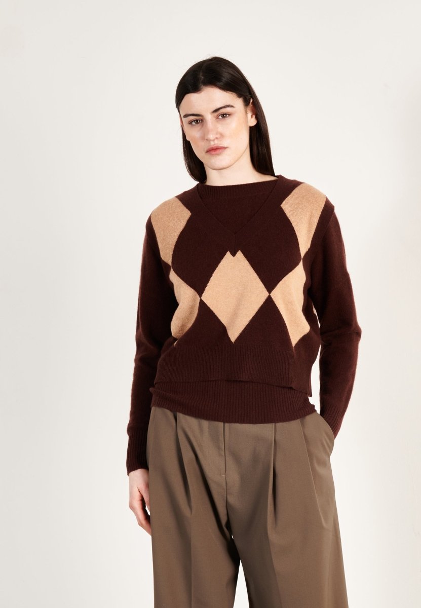 Pull col V cachemire marron/camel clair femme - HANA 7 - Studio cashmere8