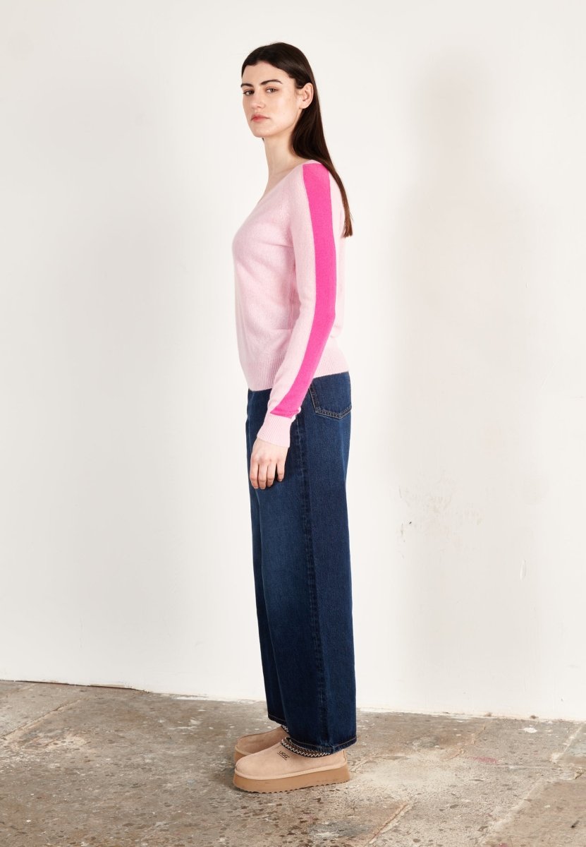 Pull col V cachemire rose baby/rose indien femme - RIA 1 - Studio cashmere8