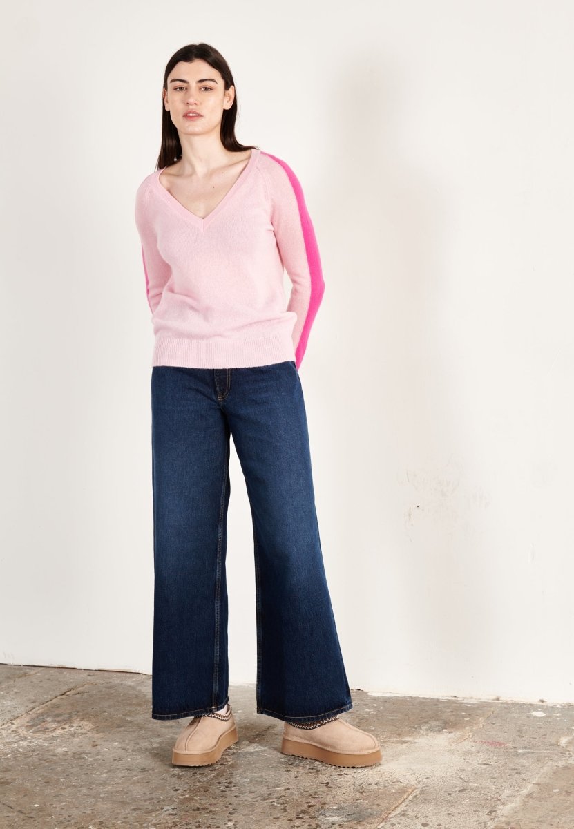 Pull col V cachemire rose baby/rose indien femme - RIA 1 - Studio cashmere8