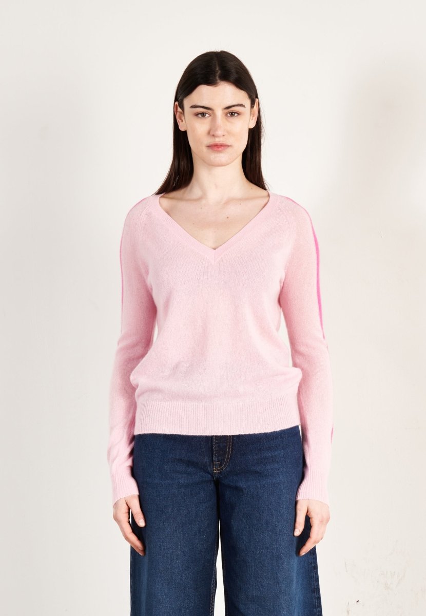 Pull col V cachemire rose baby/rose indien femme - RIA 1 - Studio cashmere8
