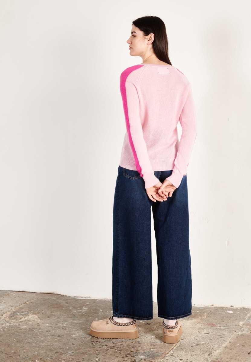 Pull col V cachemire rose baby/rose indien femme - RIA 1 - Studio cashmere8