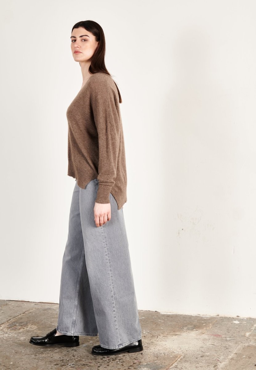 Pull col V cachemire taupe femme - RIA 3 - Studio cashmere8