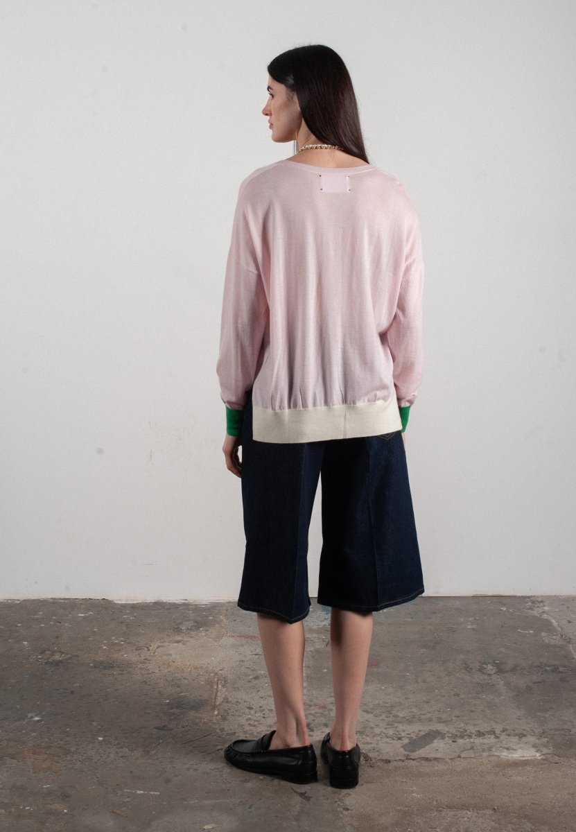 Pull col V femme en cachemire & laine ultrafin lavande & vert & blanc - KELLY 10 - Studio cashmere8